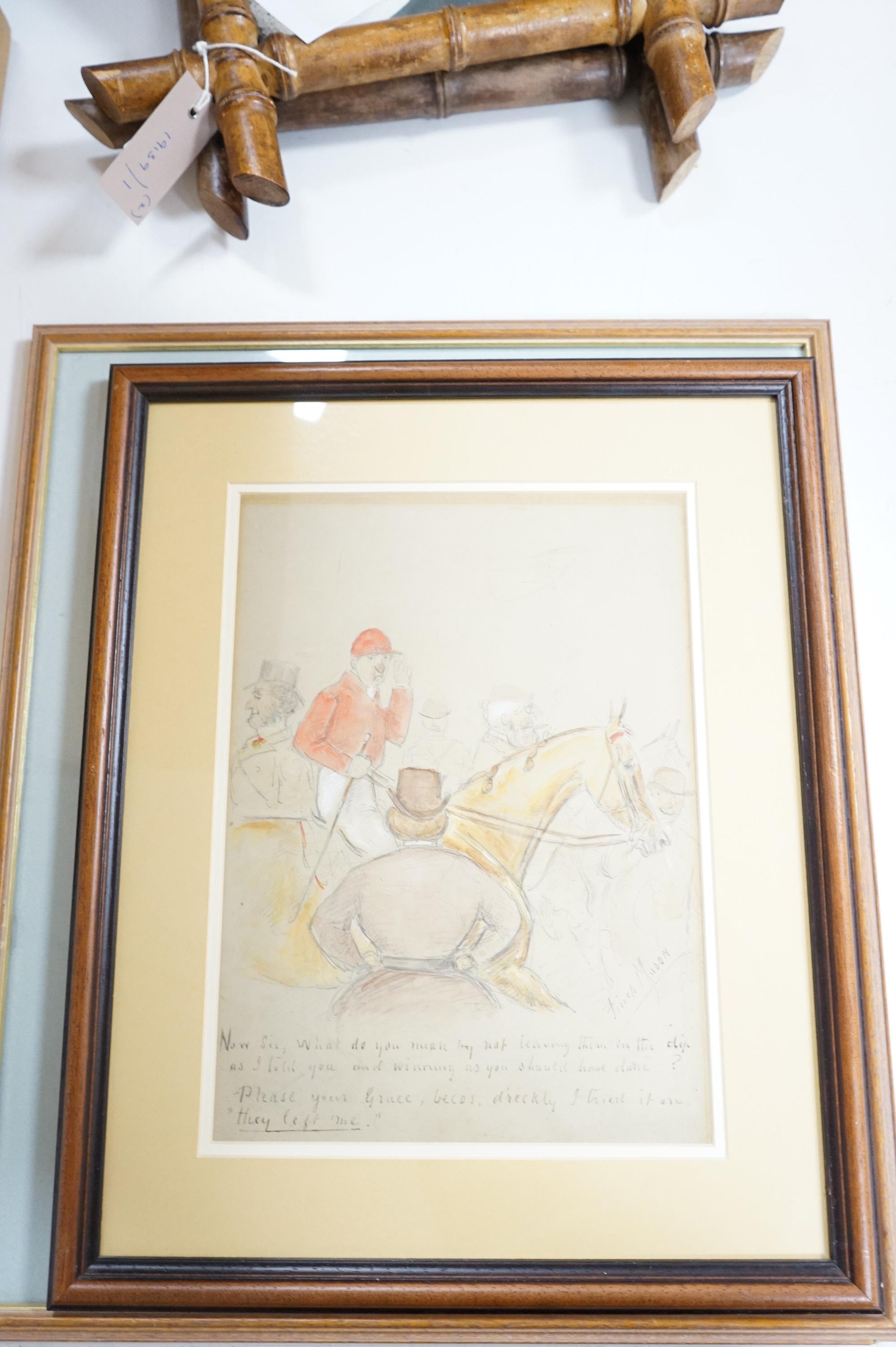 George Finch Mason (1850-1915), Horse racing interest to include 'Old Days at Cheltenham' and 'Victory', three pen, ink and washes, each signed, largest 31 x 25cm